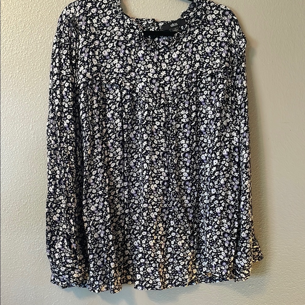 Ellos Floral Blouse - Black and White